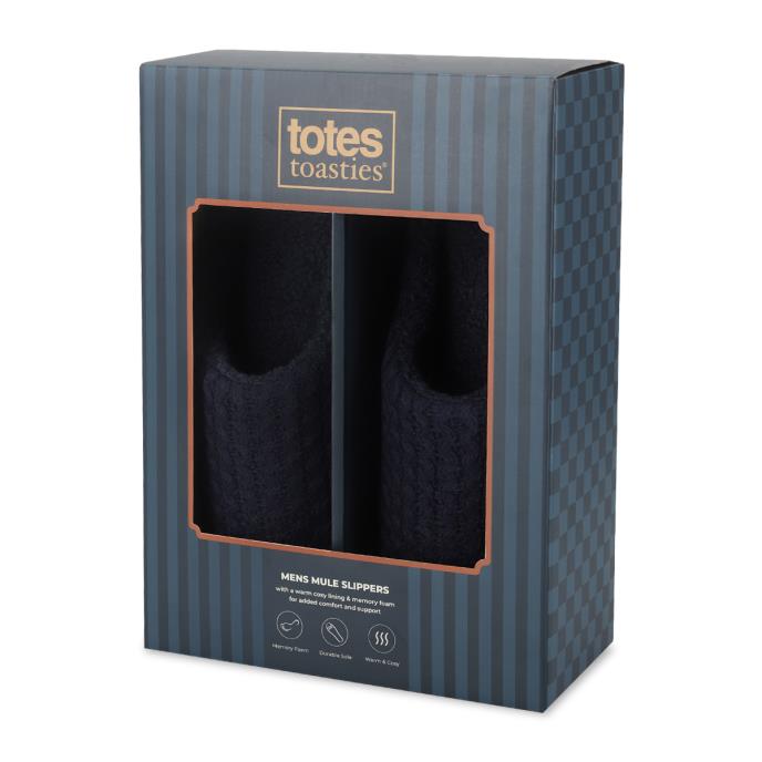 totes toasties® Mens Knitted Mule Slippers Navy Extra Image 1